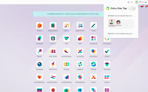 Odoo One Tap :: Instantly switch between Odoo users and dark mode in one click.