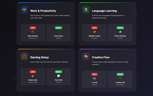 DualWield Audio :: Play audio from two Chrome tabs, one in each ear.