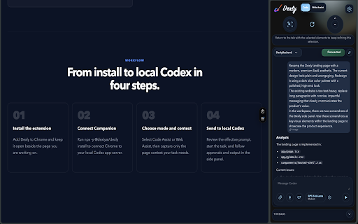 Dexly :: Capture browser context and send tasks to your local Codex workspace.