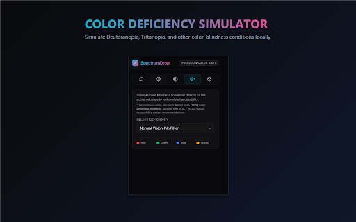 SpectrumDrop - Color Picker & Eyedropper :: Professional color picker, precision eyedropper, page palette builder, WCAG contrast checker, and accessibility simulator.