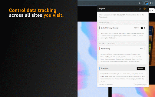 Stigma :: See every tracker on every site in plain language. Block what you don't want. 100% local, open source.