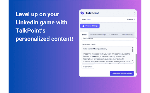 TalkPoint - Your LinkedIn Outreach Copilot :: Your content generator for LinkedIn