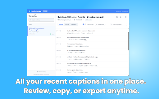 Real-Time Bilingual Video & Audio Translation – SonicCaption :: Real-time dual subtitles & AI captions for any tab. Live video & audio translation in 60+ languages with low latency