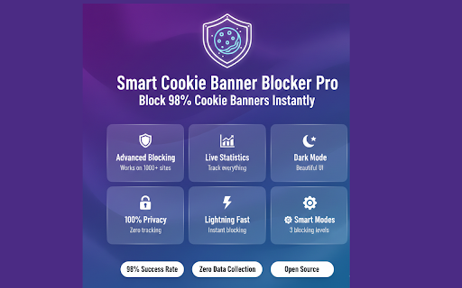 Cookie Banner Blocker & Privacy Consent Remover :: The most advanced, privacy-first cookie banner remover. Instantly hides 98%+ of annoying cookie popups.