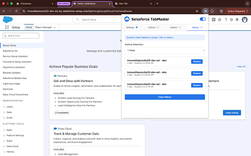 Salesforce TabMaster :: Master Salesforce tabs: auto-grouping, custom favicons, aliases & history. Easily identify Production, Sandbox, and Dev orgs.