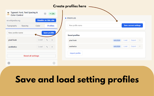 Typeset: Font, Spacing & Color Control :: Customise fonts, text spacing, and colors on webpages.