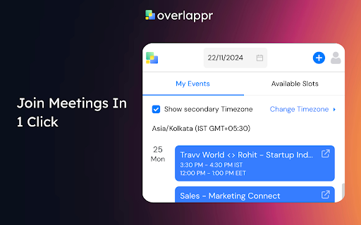 Overlappr - Timezone Extension for Google Calendar :: Add multiple timezones to Google Calendar and share available slots in just 3 clicks.