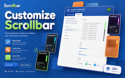 Customize Scrollbar - Custom Scrollbar :: Customize scrollbar color, width, and style on any website. Fast, easy Chrome extension for custom scrollbars.