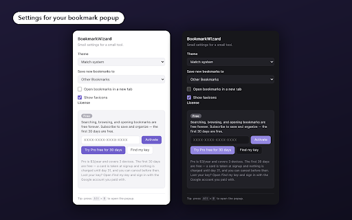 BookmarkWizard — Popup Bookmark Manager :: A minimalist bookmark manager in your toolbar — keep the bookmarks bar hidden.