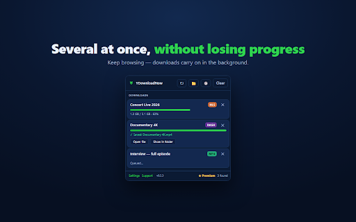 YDownloadNow – Video Downloader & MP3 :: Save the video a page is playing as MP4 or MP3, even streamed video. See each quality's size first. No re-encoding.