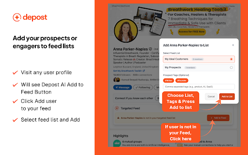 LinkedIn AI Comments & Connection Notes | Depost :: Targeted Feed to track prospects, write personalized AI comments, Connection notes & DMs, follow up reminders and grow leads.