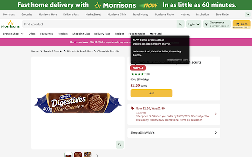 UPF Scanner – Spot Ultra-Processed Food :: Identify ultra-processed foods on UK supermarket websites using NOVA classification