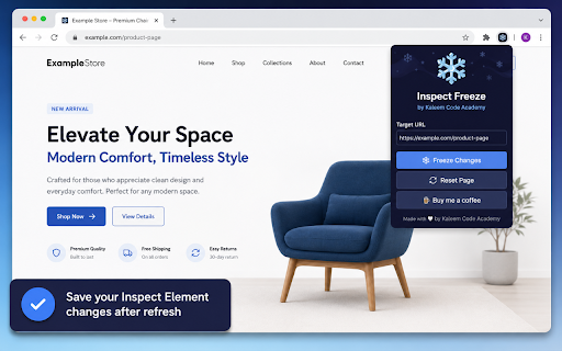 Inspect Freeze by Kaleem Code Academy :: Freeze the changes you make to a page with Inspect Element so they persist after refreshing.