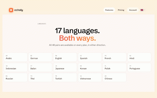 Echoly — AI voice dubbing & translation for video :: Voice-to-voice AI dubbing and live translation for videos on YouTube, courses, and more. Hear any page in your language.