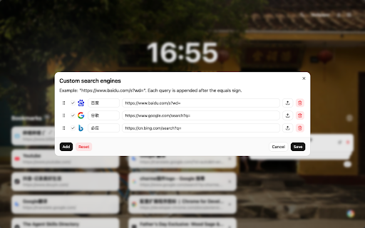 MarkDock — New Tab Bookmark Manager :: Turn your new tab page into a personal workspace for bookmarks, tabs, snapshots, and search.