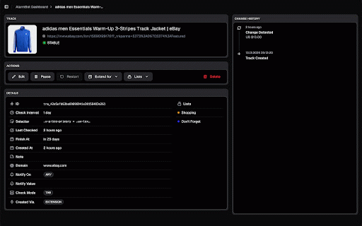 AlarmBot - Price & Content Tracker :: Track price, stock, and content changes on any website and get notified instantly when something changes.