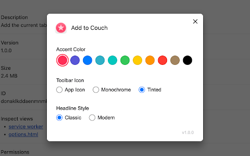 Add to Couch :: Add the current tab URL to Couch.