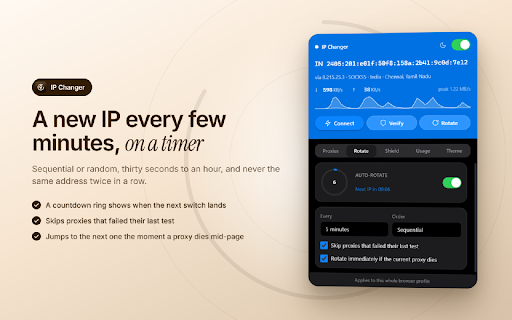 IP Changer — Proxy Switcher & IP Rotator :: Switch, test and auto-rotate HTTP/SOCKS5 proxies. Per-proxy speed, country and leak checks. A developer tool, not a VPN.