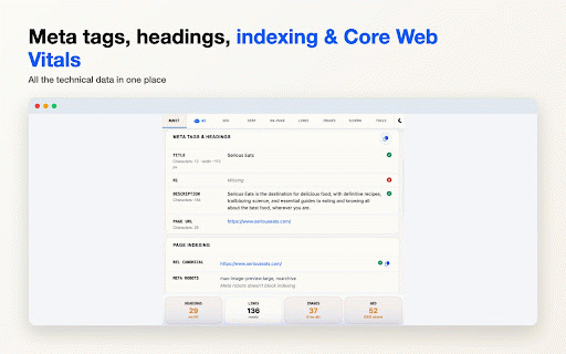 AI SEO & GEO Site Audit :: AI audit of SEO and GEO right on the page: action plan (what to rewrite), meta tags, headings and AI-bot access check.