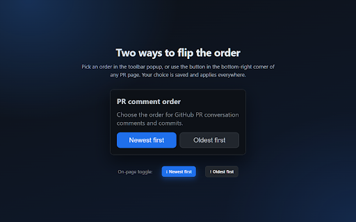 GitHub PR Reverse Comments :: Sort GitHub PR comments and commits in reverse chronological order (newest first), with a toggle.
