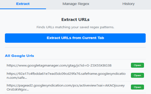 URL Extractor Pro :: Extracts URLs from HTML using custom regex, manages regex patterns, and keeps a history.