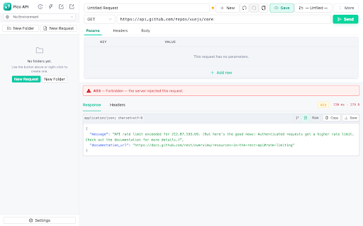 HTTP & REST Client - Pico API :: Lightweight HTTP & REST client for Chrome. Send requests, debug APIs, stream responses. Data stays local: no account, no tracking.