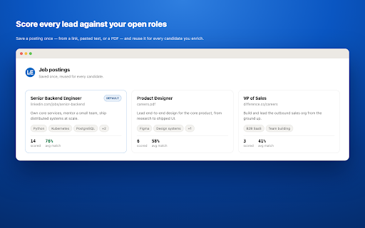 AI Lead Enricher for LinkedIn - Lead Generation & Matching :: Enrich LinkedIn profiles with AI-guessed emails, personalized icebreakers, and job-match scoring.