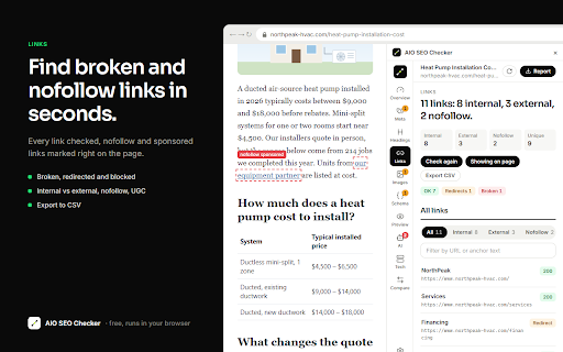 AIO SEO Checker – Meta Tags, SEO Audit & AI Search :: Free SEO checker for any page: meta tags, headings, broken links, schema, redirects, Core Web Vitals and AI crawler access.