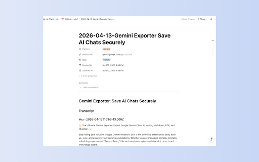 Bulk Export Gemini to PDF, MD(Obsidian), and Notion :: Bulk save Gemini chats. Export to Notion, Obsidian, PDF, and Markdown instantly.