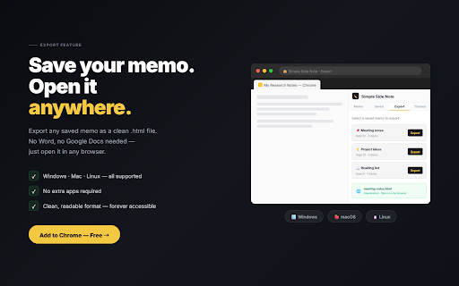 Simple Side Note :: Chrome extension sidebar notepad
