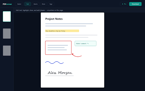 PDFormer — Fill & Sign PDF (Free, Private, No Account) :: Fill out and sign any PDF in your browser. 100% local — your file never leaves your device. No account, no watermark, no paywall.