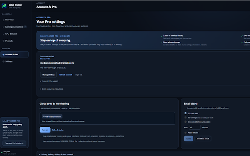 Salad Tracker :: Track Salad earnings, machine activity, GPU demand, downtime, and optional Pro history and alerts.