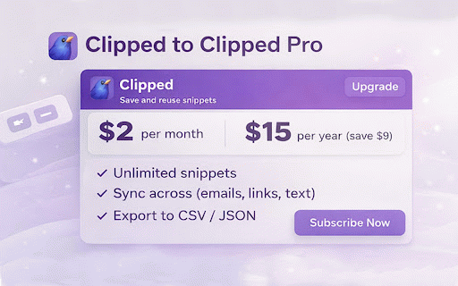 Clipped – Smart Clipboard & Text Snippets :: Save snippets from meetings and chats. Automatically extract emails, links, and phone numbers. Search and quick-copy anytime.