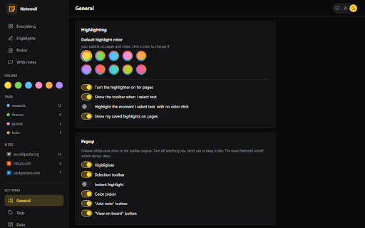 Notewell - Highlight & Sticky Notes :: Highlight text and pin sticky notes on any web page. Everything saves to a private, local board you can search and export.