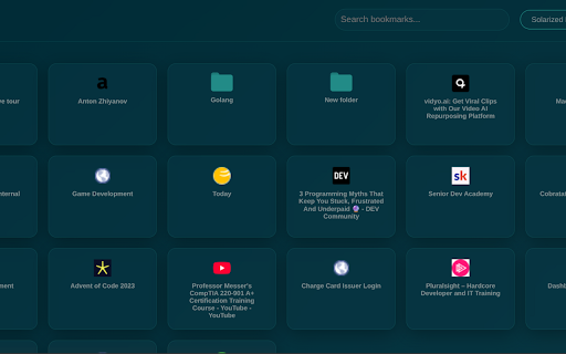 Bookie v2 :: Beautiful bookmark manager with Omarchy themes, live previews, search, and customizable grid. Replace your new tab page.