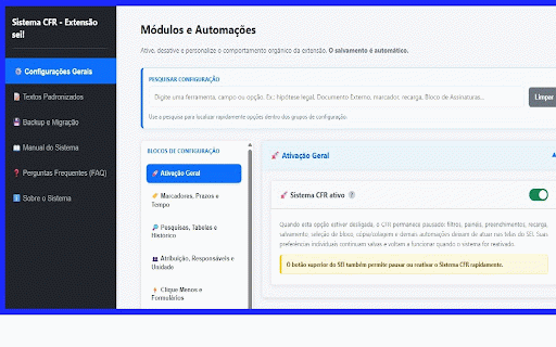 CFR para SEI :: CFR para SEI: produtividade para SEI 4.x, com histórico de anotações, painéis, filtros, automações, editor e gestão de processos.