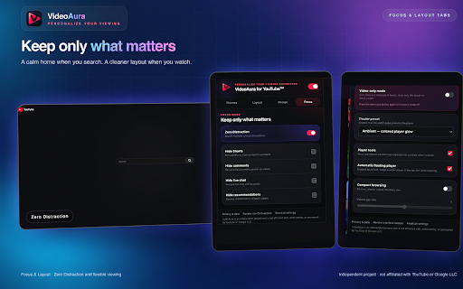 VideoAura for YouTube™ :: Personalize your YouTube viewing experience with themes, layouts, focus tools, and streaming-inspired interfaces.