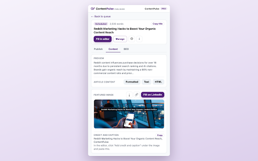 ContentPulse: AI SEO Content Writer & Publisher :: Fetch SEO-ready content from ContentPulse and auto-fill it into your publishing editor to review and publish in one click.