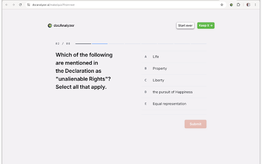 Quiz from any page · docAnalyzer :: Turn the page you're reading into a shareable quiz. Capture the article; docAnalyzer builds the quiz.