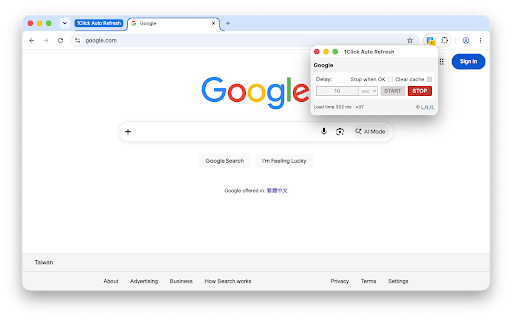 1Click Auto Refresh :: Auto-refresh a tab — milliseconds apart or once a day. Shows page load time and refresh count, keeps going when the window closes.