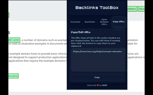 Backlinks ToolBox – Dofollow Backlink Checker & more :: Highlights dofollow (green) & nofollow (red) links, checks indexability, bulk open/copy URLs, and checks external backlinks.