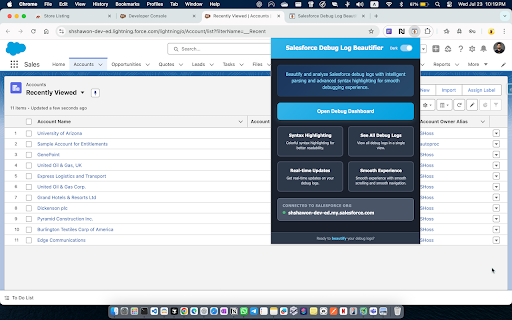 Salesforce Debug Log Beautifier :: Beautify Salesforce debug logs with syntax highlighting, clear JSON formatting, and smart real-time polling.