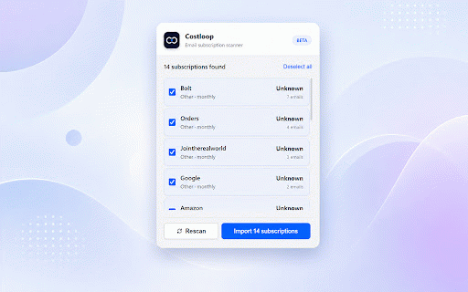 Costloop – Email Scanner :: Scan Gmail to auto-detect and import subscriptions into Costloop