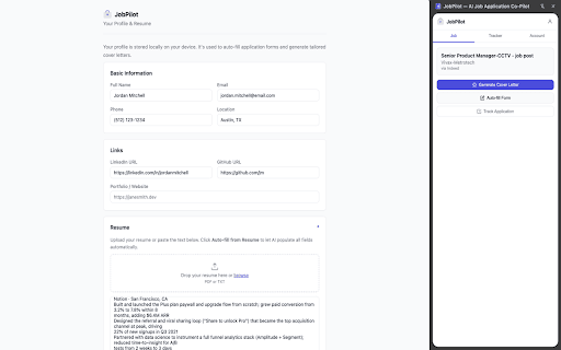 JobPilot — AI Job Application Co-Pilot :: AI cover letters tailored to each job. Auto-fill applications, track where you applied, and never write the same letter twice.