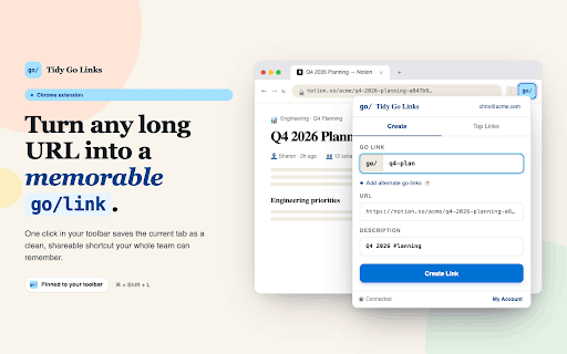 Tidy Go Links :: Create and use go/ shortcut links with your team. Type go/cal, go/slack, or go/anything in your browser.