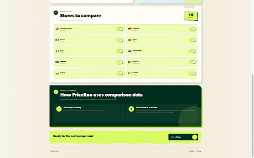 PriceRoo – Amazon Europe Price Comparison :: Compare the same Amazon product across 10 European stores by delivered total, including availability, shipping and ECB conversion.