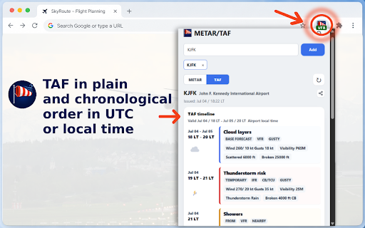 Metar Taf :: Use Metar Taf extension to decode aviation Metar and Taf and get instant weather reports for your airport