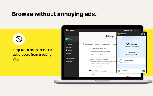 Norton VPN - Fast & Secure :: Norton VPN browser extension lets you control your VPN status and connected location, plus turn Ad Blocker on/off.