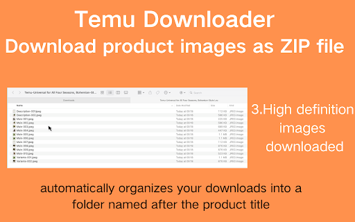Temu Downloader | Download Product Images as ZIP File :: Temu batch image download, can download description images and product images without watermark. Can be downloaded as a ZIP file.