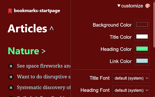 Bookmarks Startpage :: Displays your bookmarks on simple, customizable pages.
